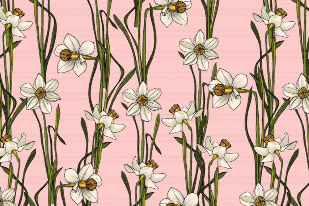 Dekostoff - Narzissenwiese Rosa/Weiß