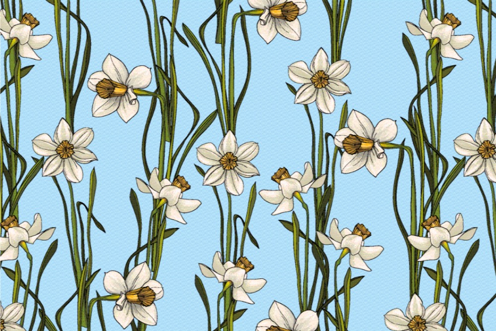 Dekostoff - Narzissenwiese Hellblau/Weiß