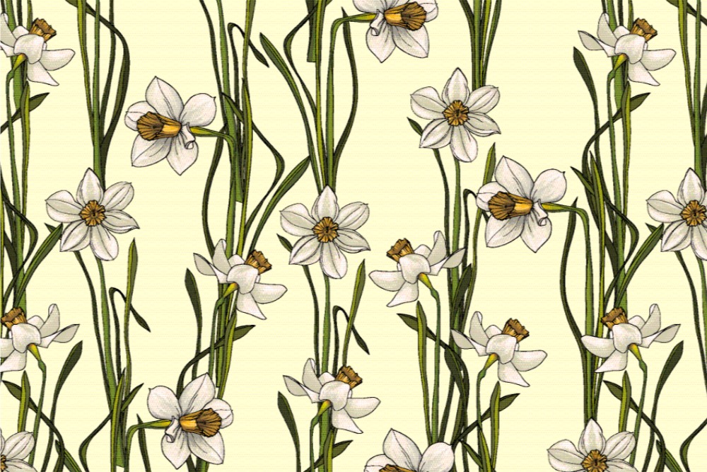Dekostoff - Narzissenwiese Creme/Weiß