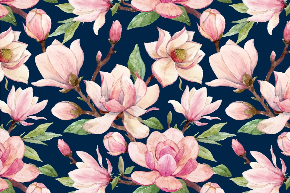 Samt-Stoff - Magnolia Rosé Dunkelblau