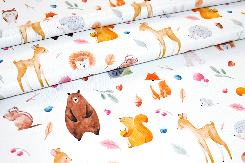 Blackout-Stoff - Aquarell-Tiere Weiß