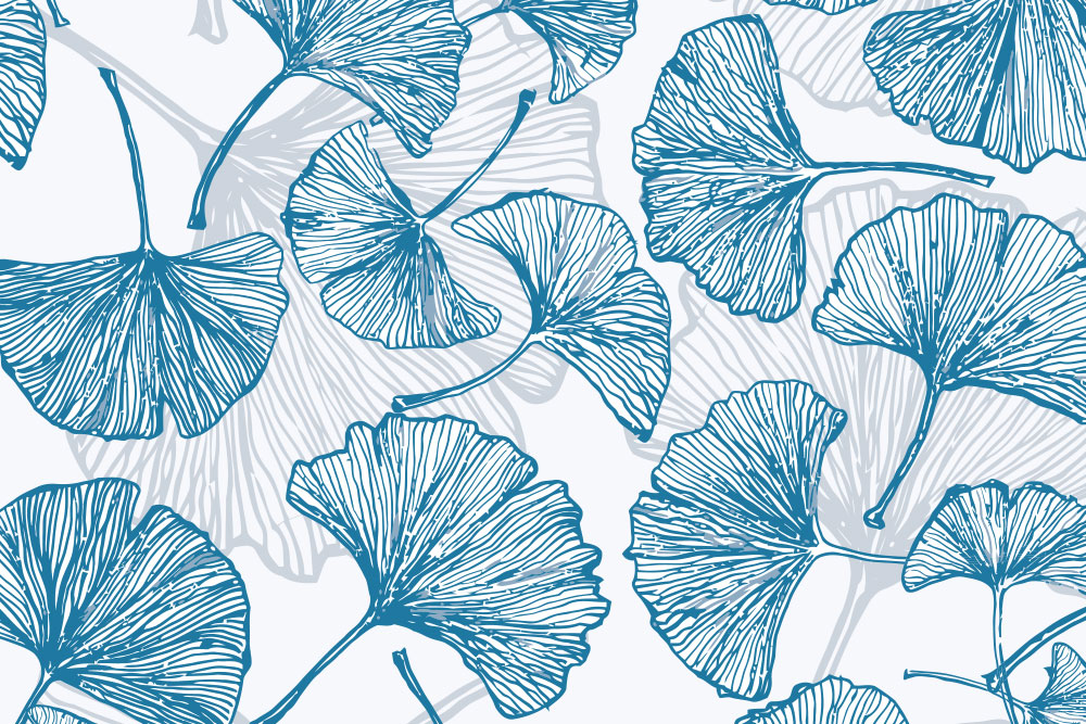 Dekostoff - Ginkgoblätter Blau