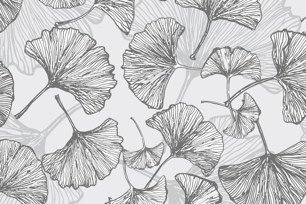 Dekostoff - Ginkgoblätter Grau