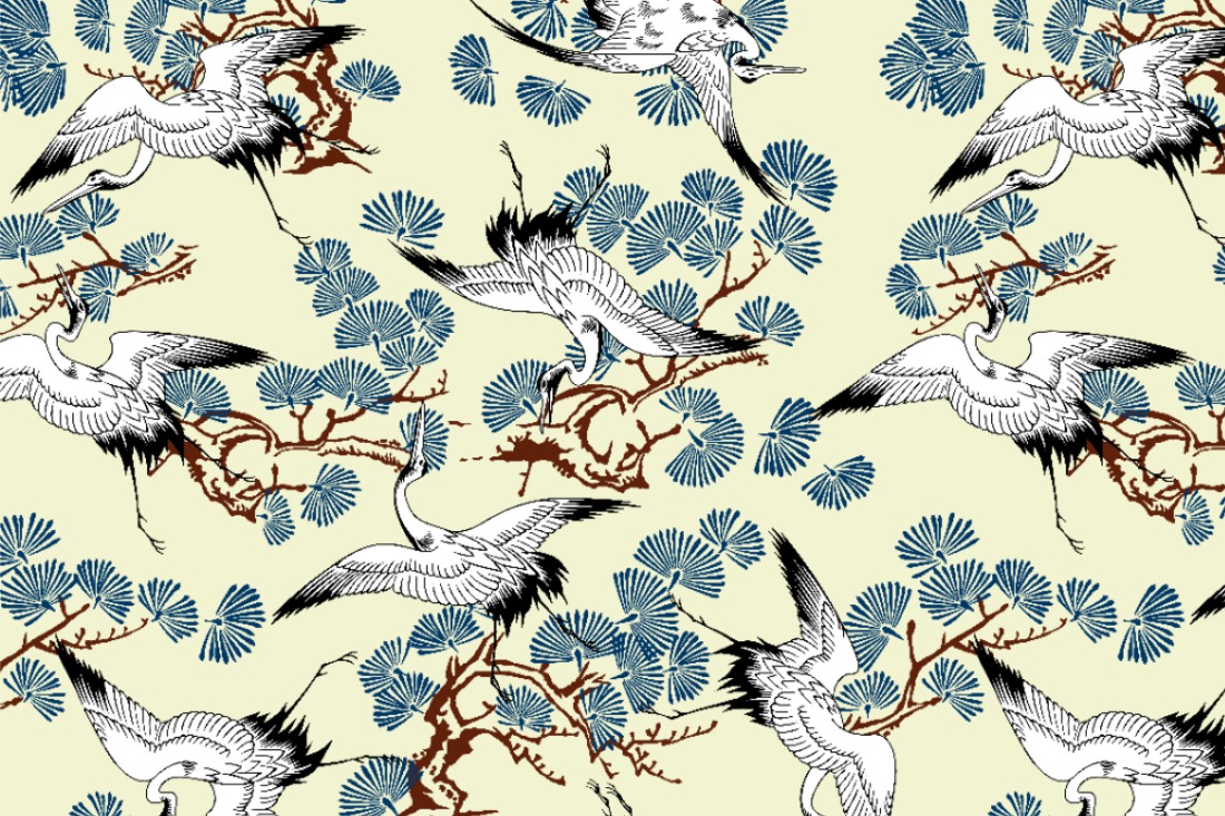 Satin - Fliegende Kraniche Creme