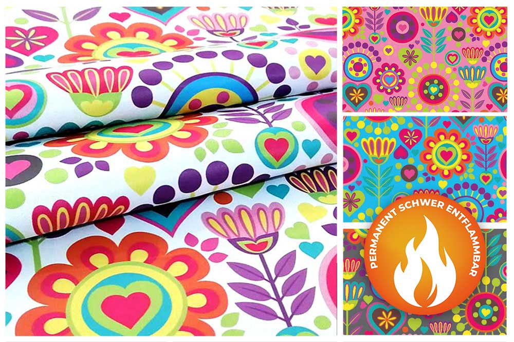 Blackout perm. schwer entflammbar - Retro-Blumenwiese 