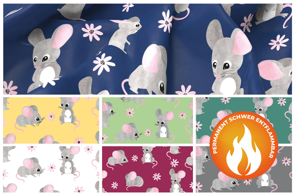 Blackout perm. schwer entflammbar - Blümchen-Maus 