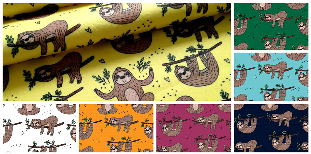 Fleece Stoff - Lazy-Faultier 