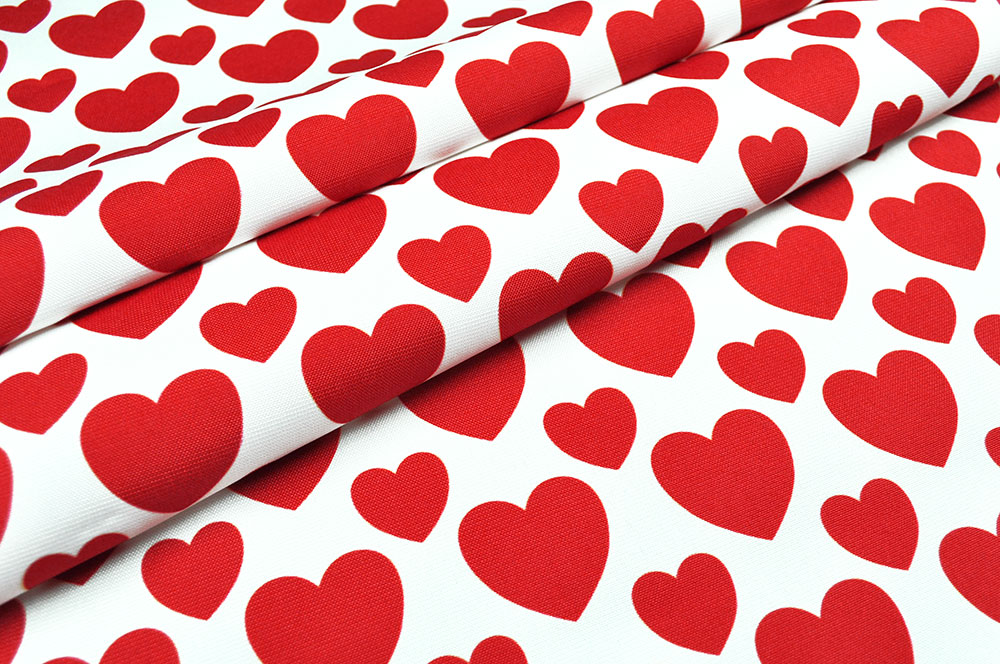 Dekostoff - Herzen groß und klein Weiß/Rot