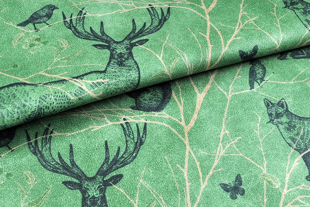 Nubuk Wärmevorhang - Waldtiere Waldgrün
