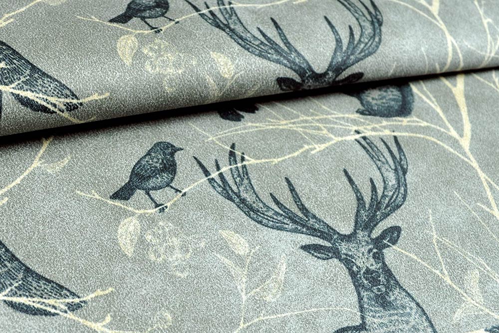 Nubuk Wärmevorhang - Waldtiere Grau