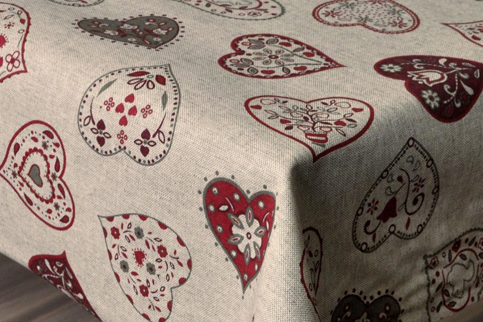Outdoorstoff Halbleinen - Fleckschutz - Herzen 