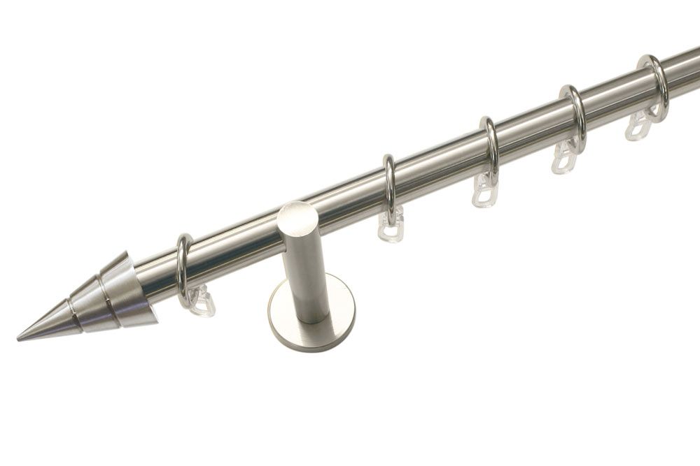 Stilgarnitur - Metall-Gardinenstange - Ø 20 mm - 120 cm - Kegel - Edelstahl-Optik 