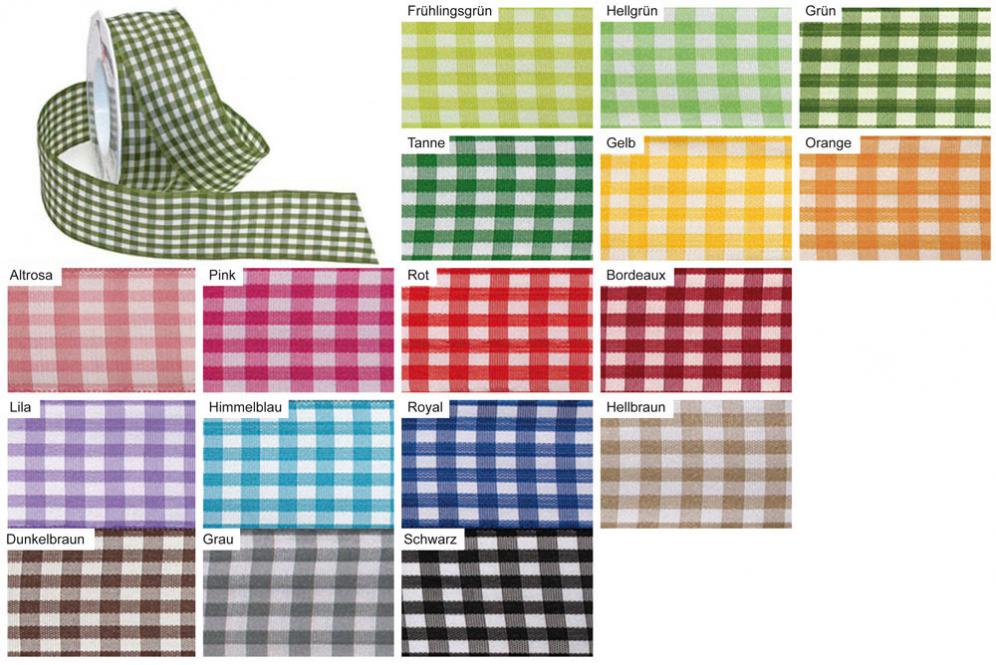 Vichy-Band mit Drahtkante 40 mm - 20 m Rolle 