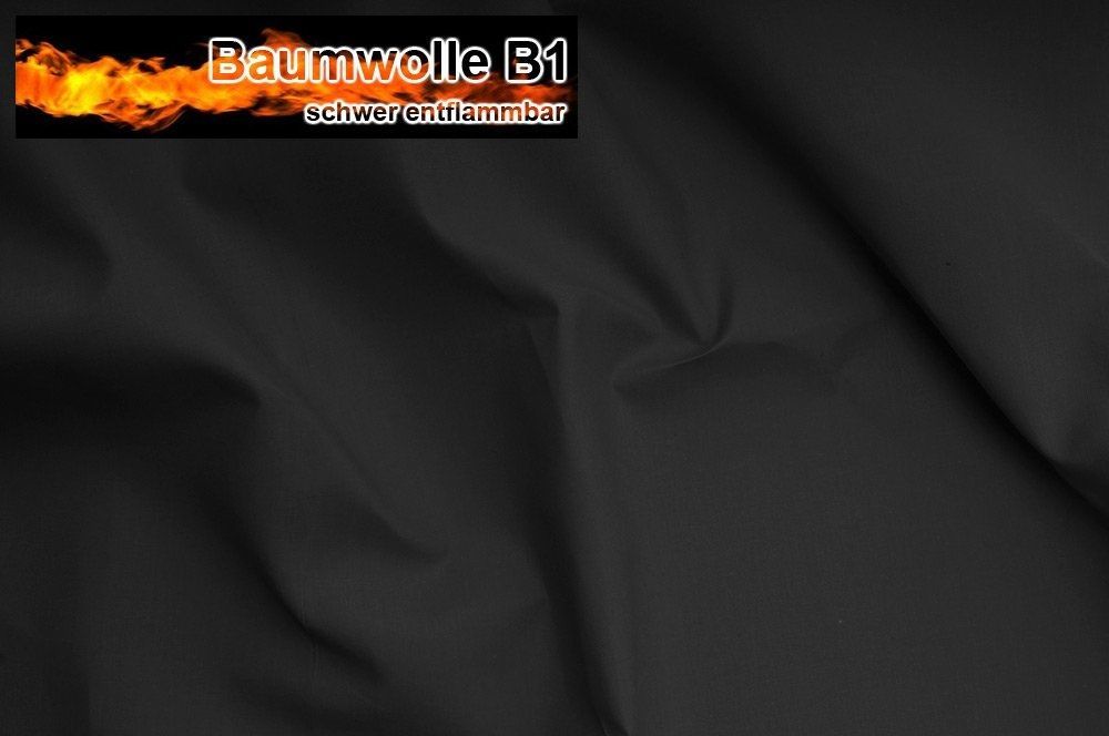 Baumwoll Stoff 130 cm - schwer entflammbar B1 - Schwarz - 1,0 Meter 