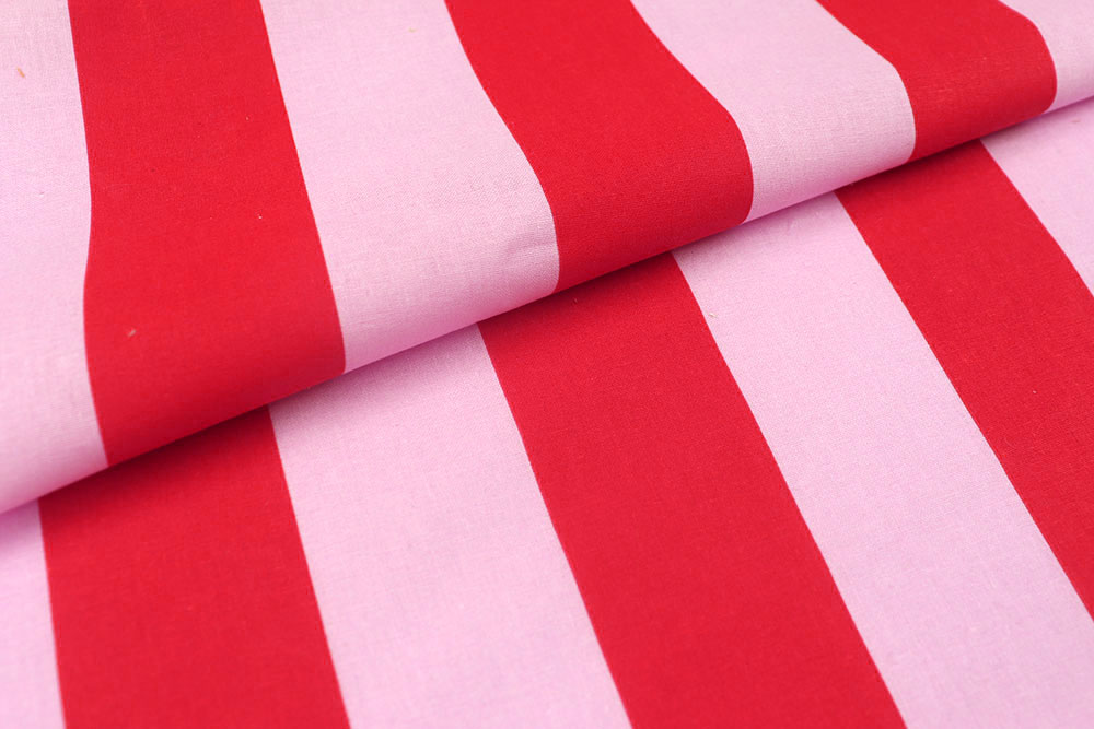 Baumwollstoff Blockstreifen - Rosa/Rot 
