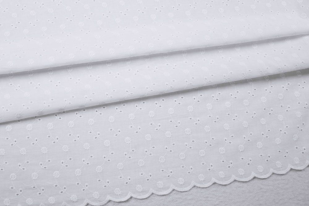 Lochstickerei Blütenranken - Bogenkante - Weiß 