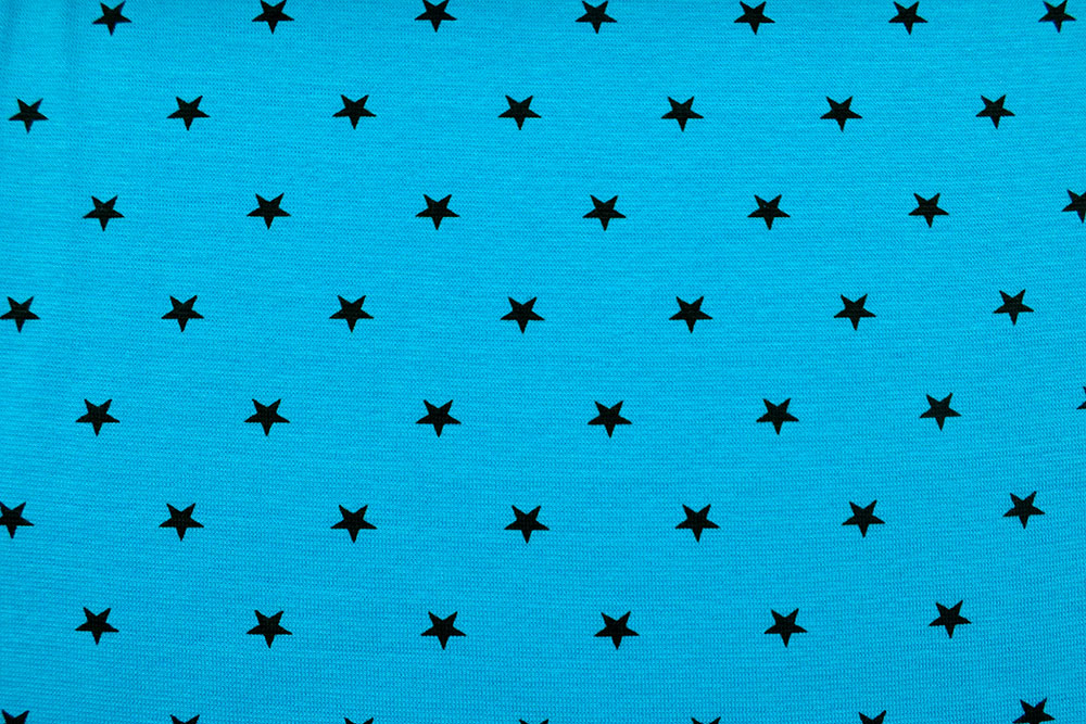 Strickbündchen - Sterne Aqua/Schwarz