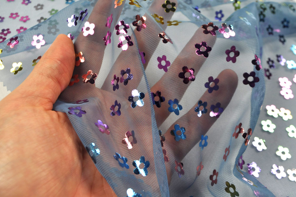 Stretch-Mesh - Glänzende Blumen 