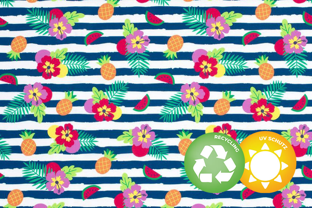 Badeanzugstoff Recycling - Tropische Streifen 