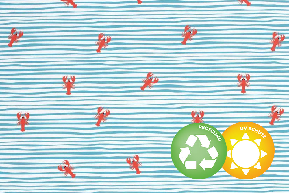 Badeanzugstoff Recycling - Hummer auf Streifen 