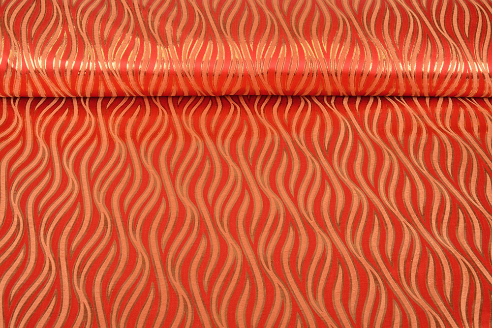 Brokat-Stoff Sibel - Rot/Gold 