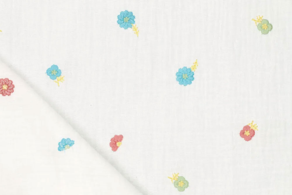 Musselin bestickt - Bunte Blümchen 