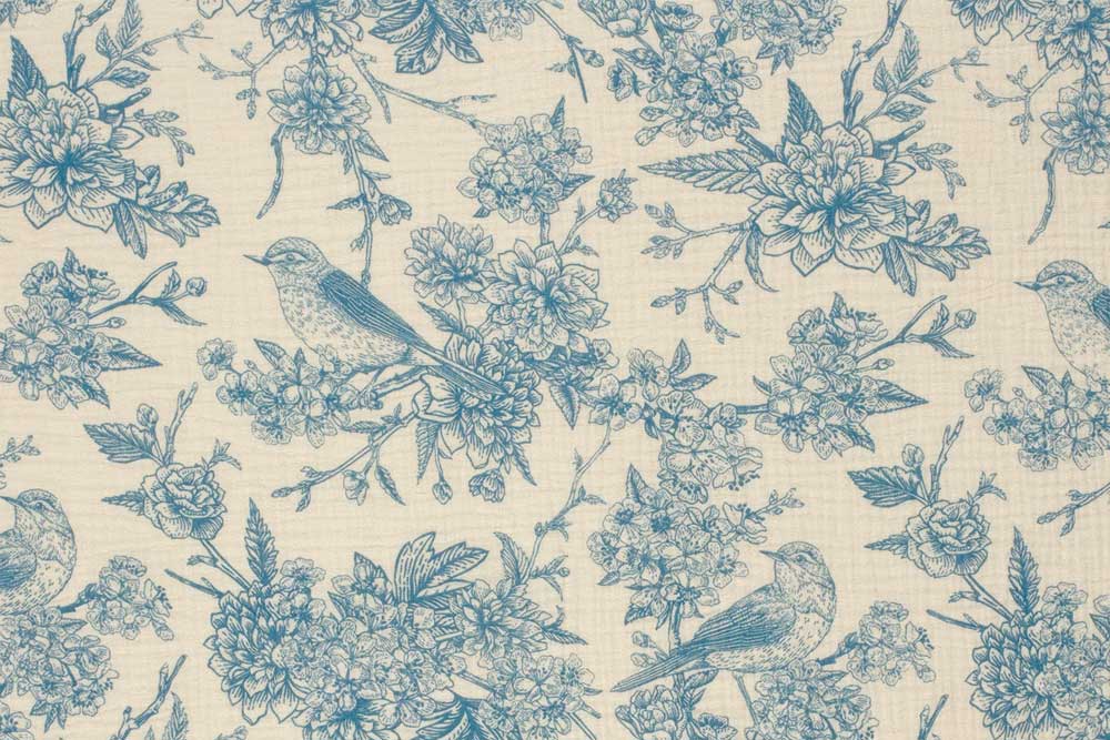 Musselin Toile de Jouy - Königsblumen 