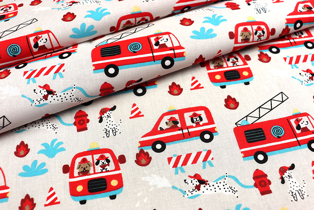 Kinderstoff - Wuff Wuff Feuerwehr 