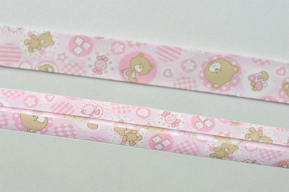 Schrägband Teddybär - 2,5/5 cm breit - Meterware - Rosa 