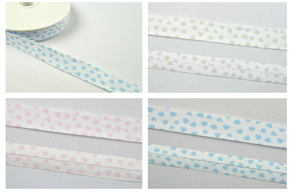 Schrägband Pastell-Herzen - 2/4 cm breit - Meterware 