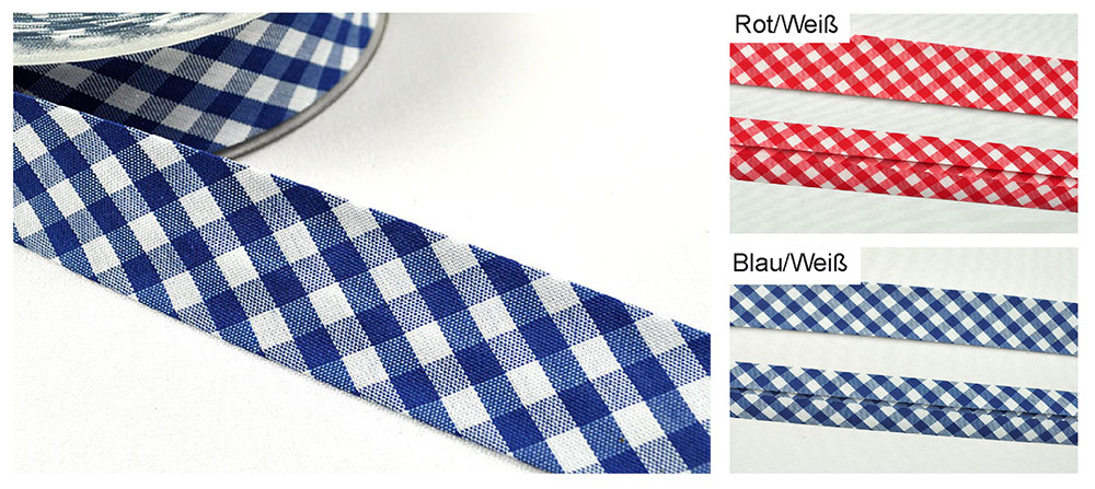 Vichy-Karo-Schrägband - 3/6 cm breit - Meterware 