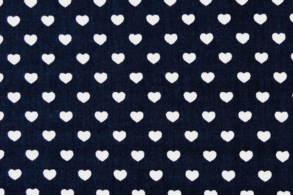 Baumwollstoff - Herzchen - Dunkelblau/Weiß 
