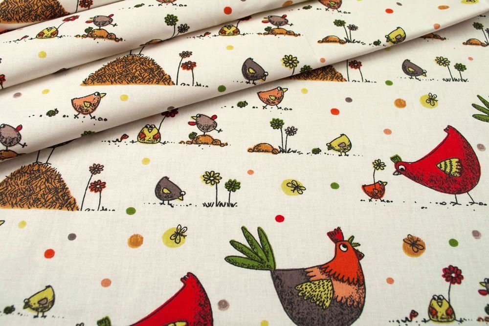 Baumwollstoff - Happy Chicken - Orange/Rot 