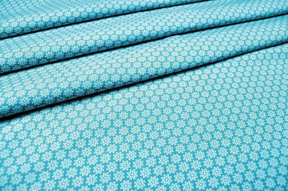 Baumwollstoff - Sternblüten - Türkis/Weiß 