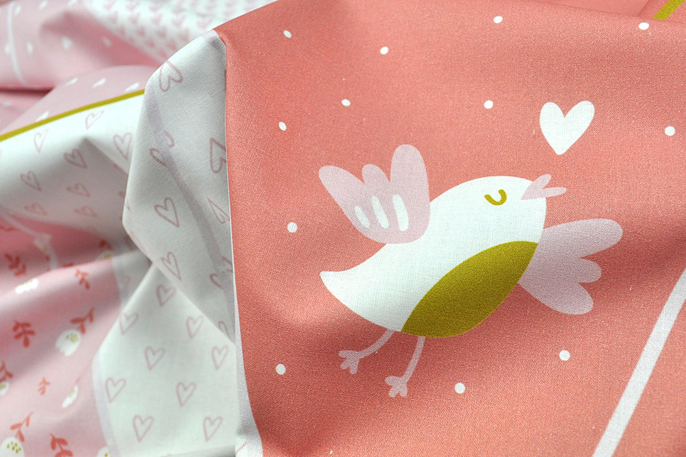 Baumwoll-Popeline Digital - Panel-Wimpelkette - Babyrosa 