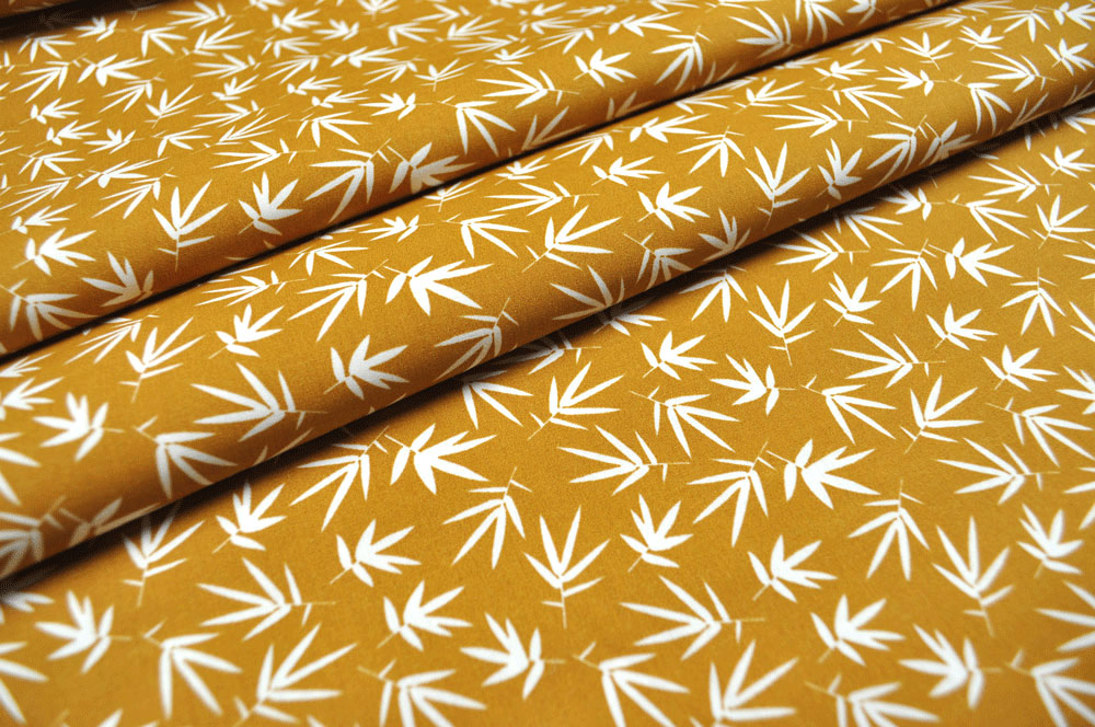 Baumwoll-Popeline - Bambusblätter - Curry 