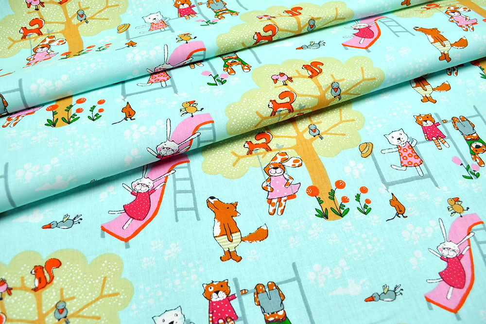 Kinder-Baumwollstoff - Tier-Spielplatz 