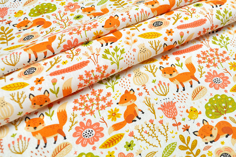 Baumwollstoff - Füchse in der Wiese 