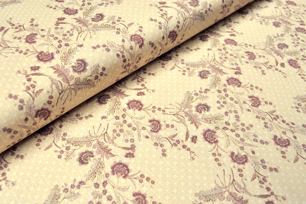 Baumwoll-Trachtenstoff - Rosis Ranken - Creme/Altrosa 