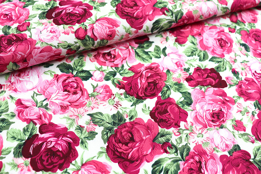 Baumwollstoff - Rosenpracht - Weiß 