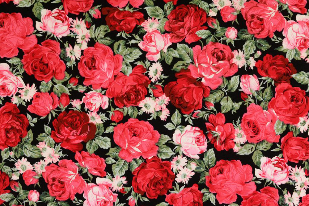 Baumwollstoff - Rosenpracht - Schwarz 