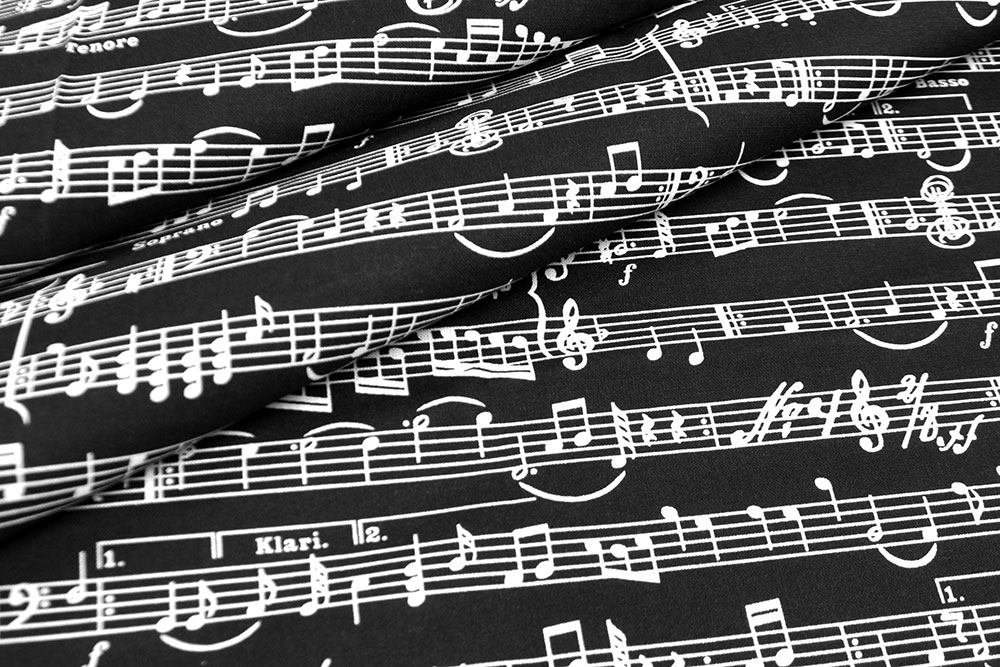 Baumwollstoff - Musiknoten - Schwarz 