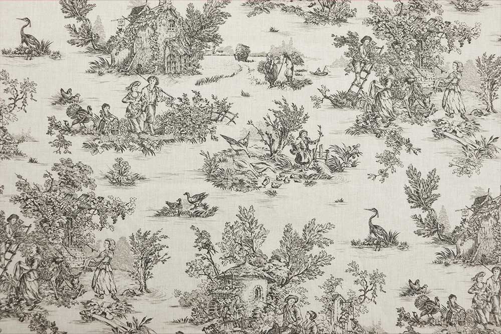 Baumwollstoff Toile de Jouy - 280 cm - Erntezeit - Grau 