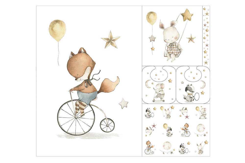 Baumwoll-Panel - Baby-Tiere 