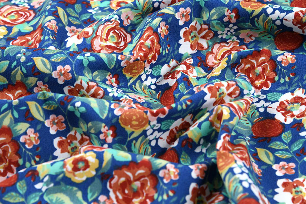 Baumwollstoff - Rosen-Sommer - Blau 