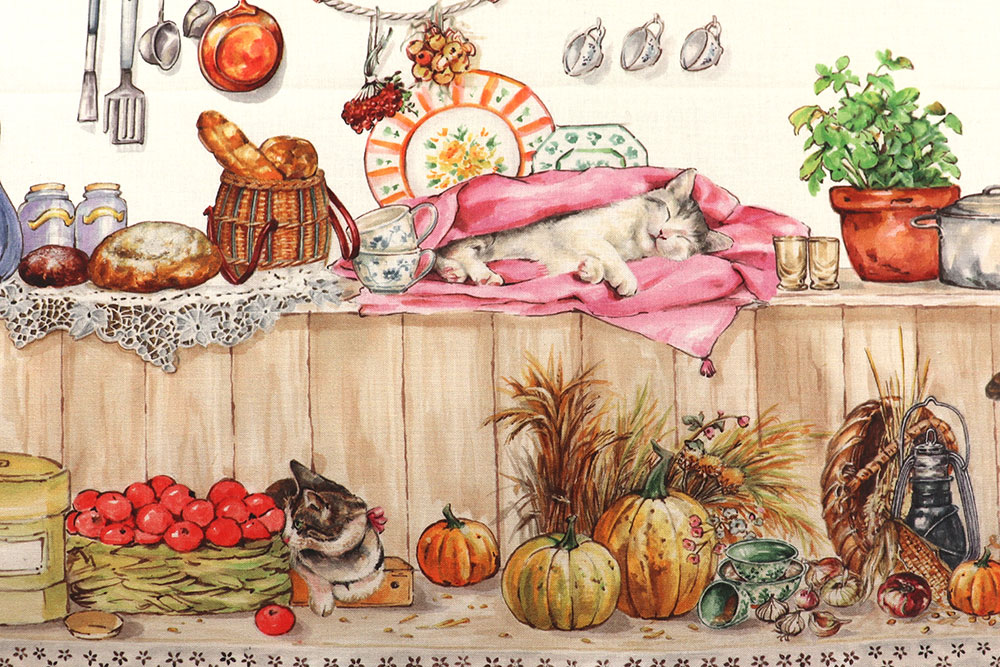 Baumwoll-Dekostoff Digital - Katzenleben 