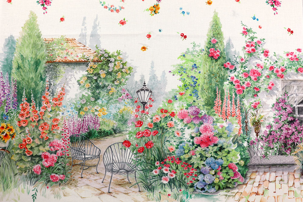 Baumwoll-Dekostoff Digital - Mittags im Garten 