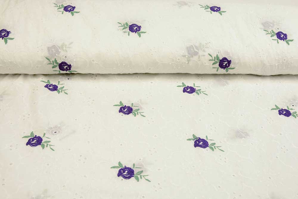 Baumwollstoff Rosen-Stickerei - Lila 