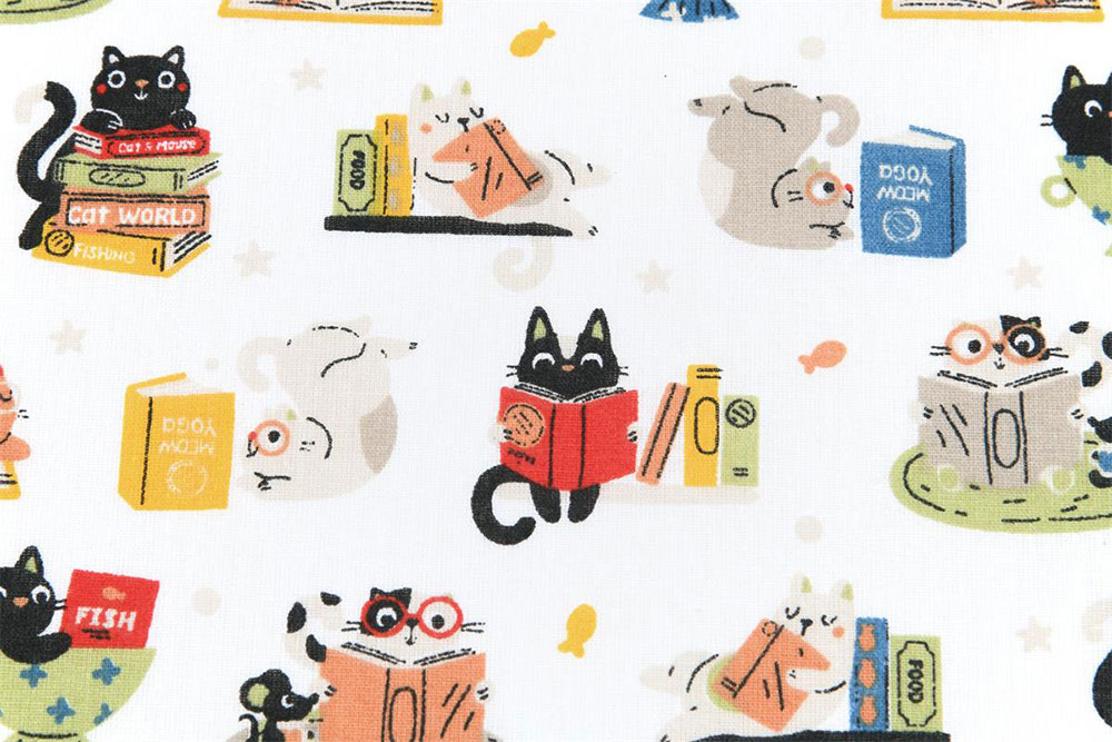 Baumwollstoff - Lesepause mit Katzen 