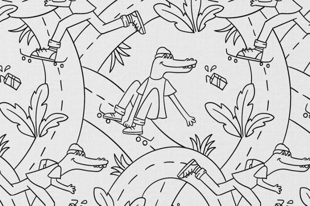 Ausmalstoff Baumwolle - Animal Skaters 